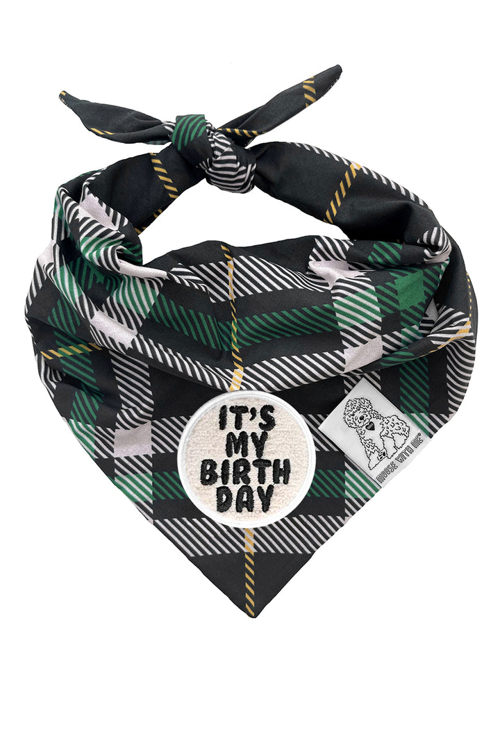Dog Bandana Plaid - Cream - Customize by adding Interchangeable Velcro Embroidered Patches