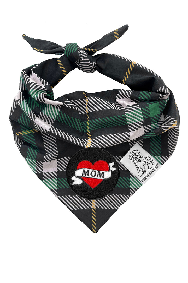 Dog Bandana Plaid - Cream - Customize by adding Interchangeable Velcro Embroidered Patches