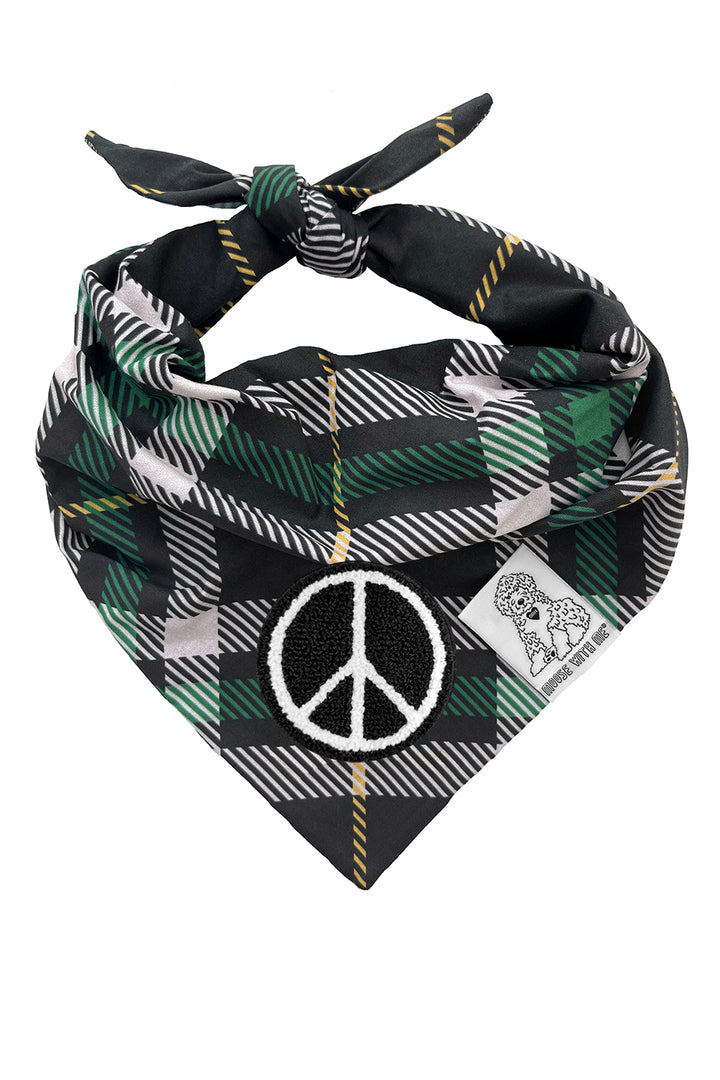 Dog Bandana Plaid - Cream - Customize by adding Interchangeable Velcro Embroidered Patches