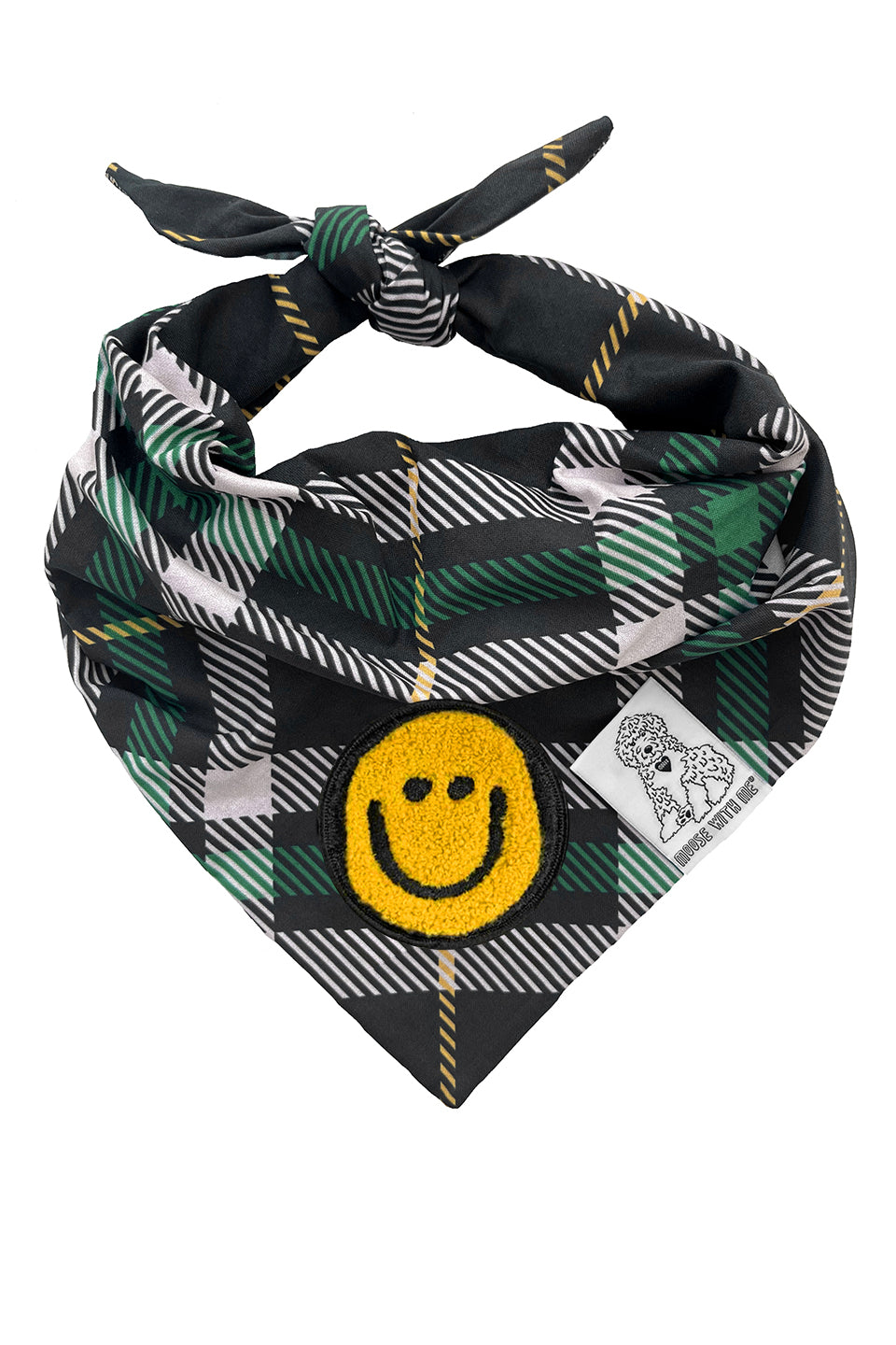 Dog Bandana Plaid - Cream - Customize by adding Interchangeable Velcro Embroidered Patches