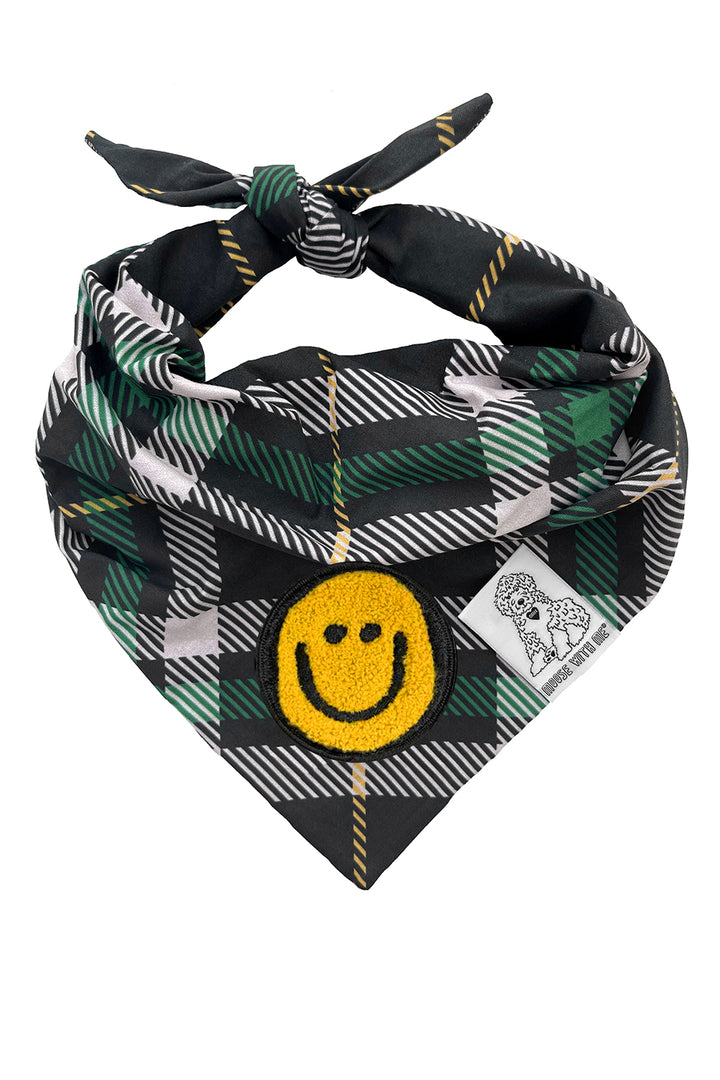 Dog Bandana Plaid - Cream - Customize by adding Interchangeable Velcro Embroidered Patches