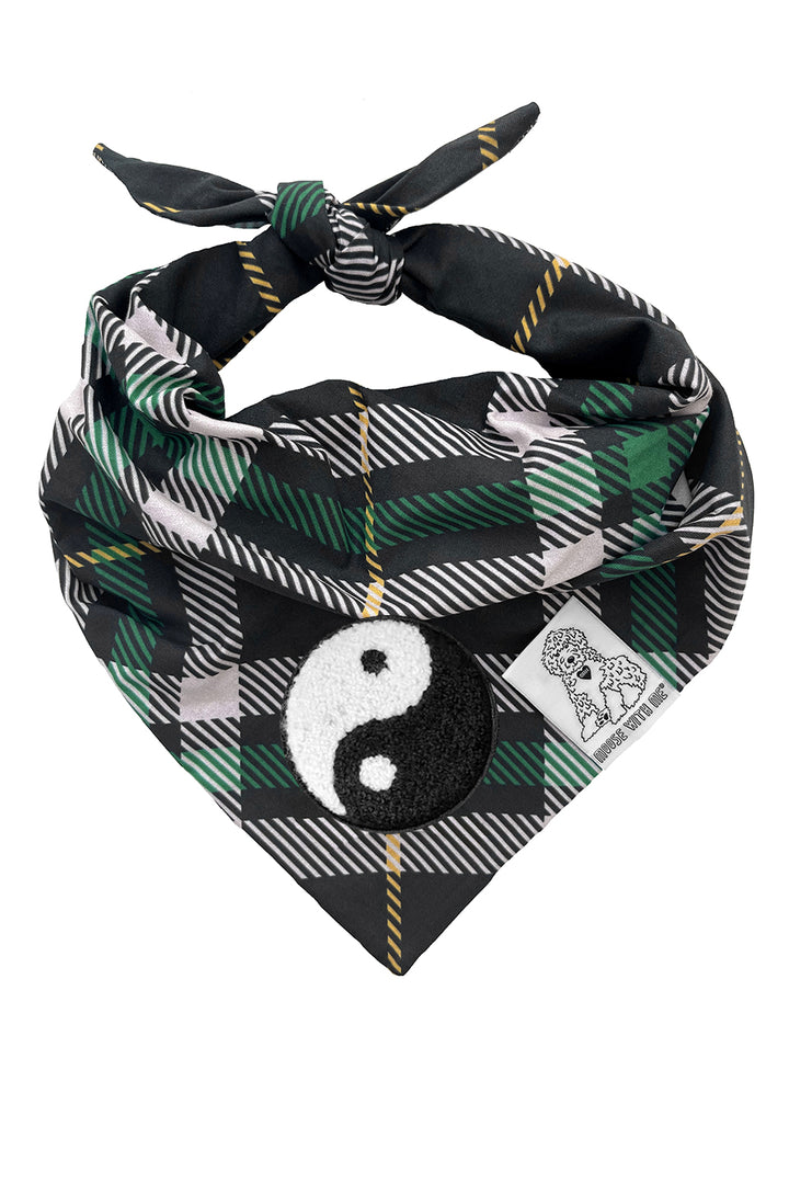 Dog Bandana Plaid - Cream - Customize by adding Interchangeable Velcro Embroidered Patches