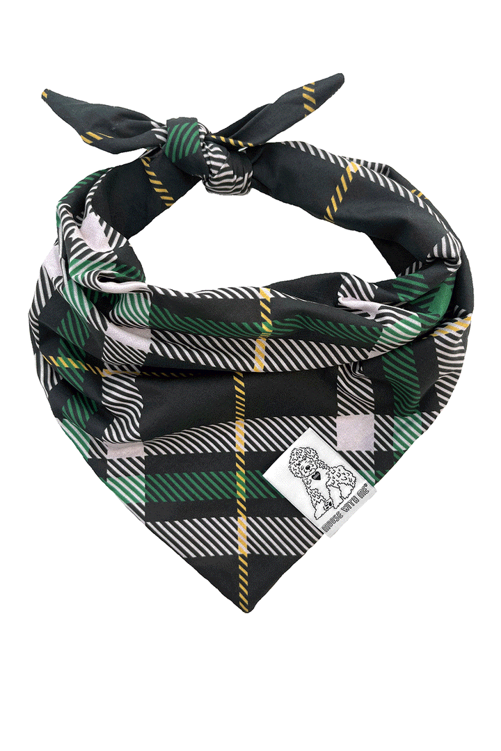 Dog Bandana Plaid - Cream - Customize by adding Interchangeable Velcro Embroidered Patches