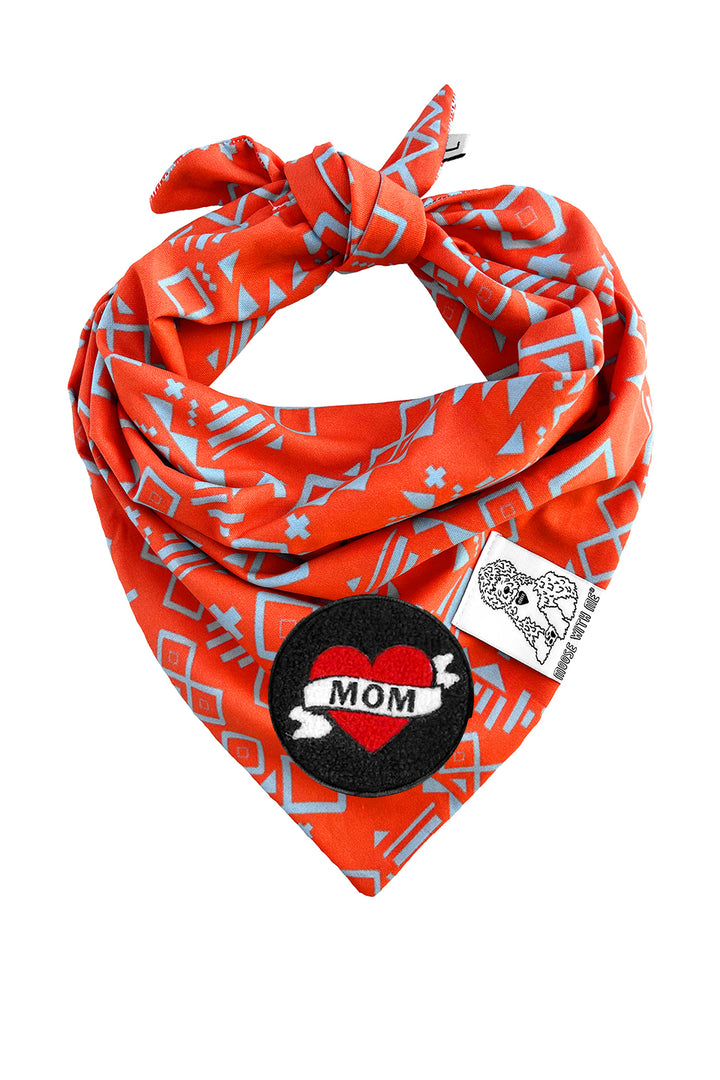 Dog Bandana Aztec - Red - Customize by adding Interchangeable Velcro Embroidered Patches