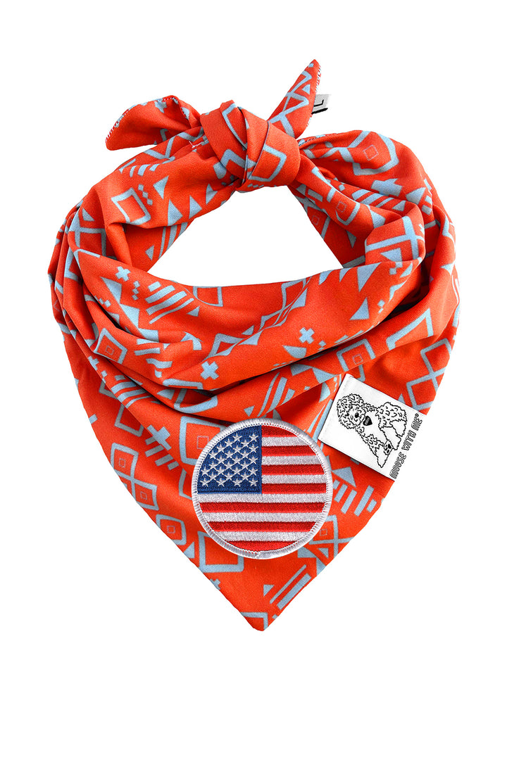 Dog Bandana Aztec - Red - Customize by adding Interchangeable Velcro Embroidered Patches