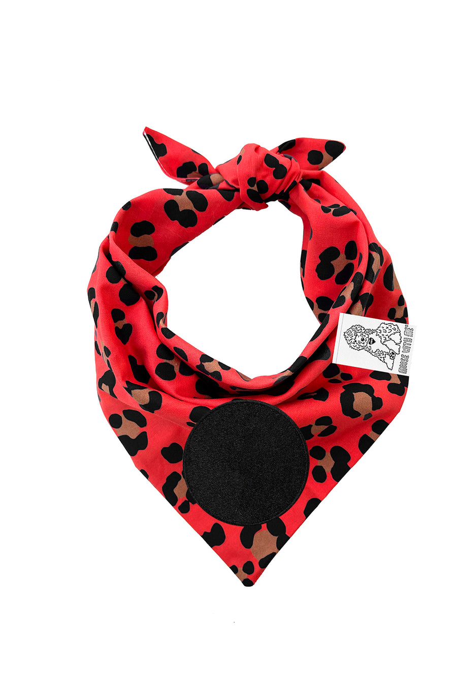 Dog Bandana Red Leopard Print - Customize by adding Interchangeable Velcro Embroidered Patches