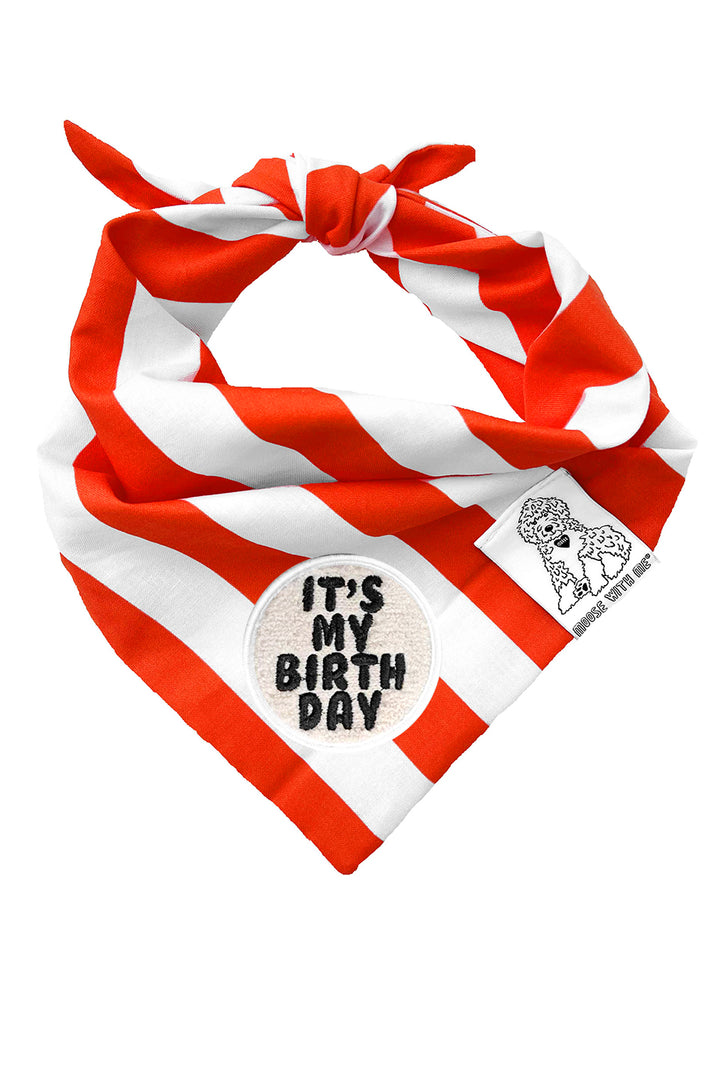 Dog Bandana Stripe - Red - Customize by adding Interchangeable Velcro Embroidered Patches
