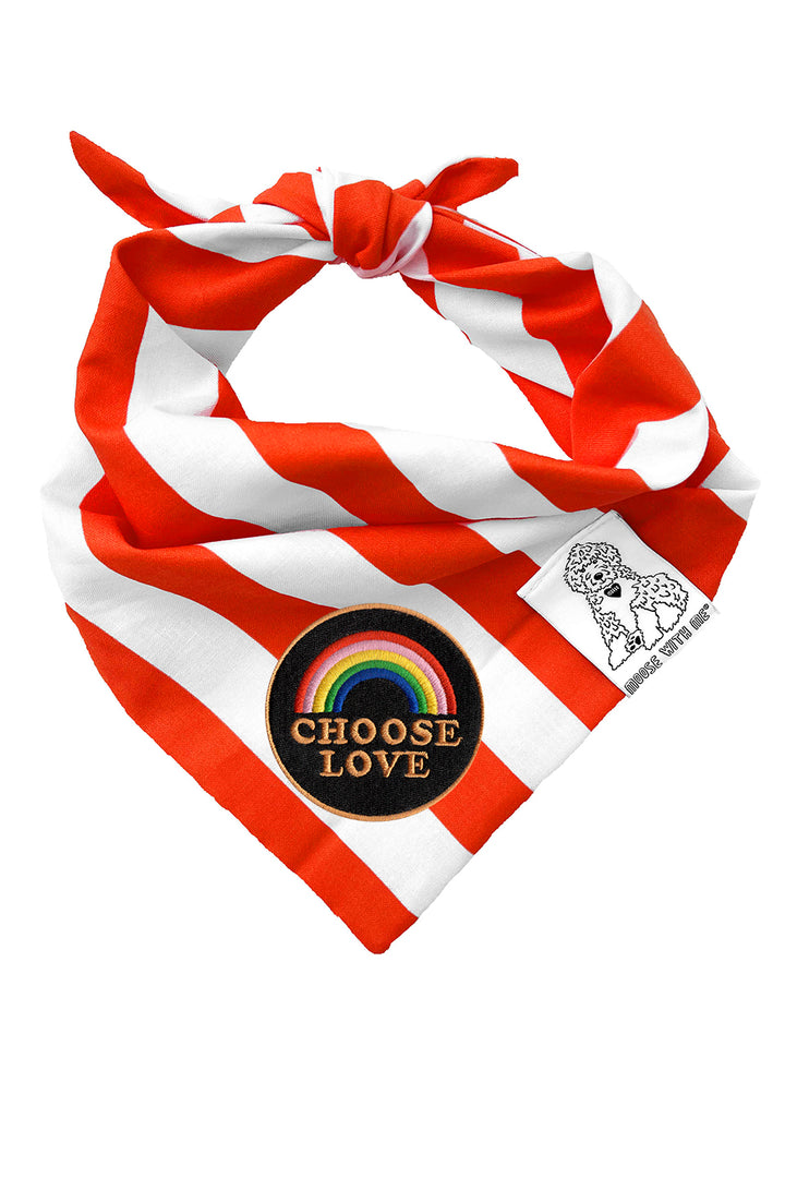 Dog Bandana Stripe - Red - Customize by adding Interchangeable Velcro Embroidered Patches