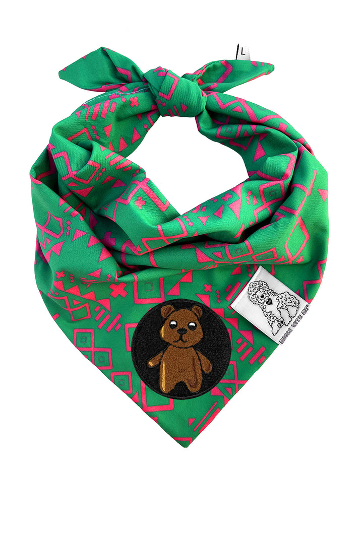 Dog Bandana Aztec - Green - Customize by adding Interchangeable Velcro Embroidered Patches