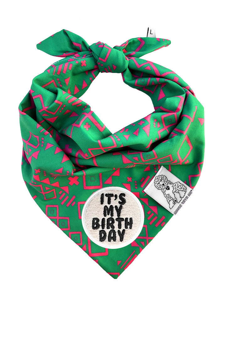 Dog Bandana Aztec - Green - Customize by adding Interchangeable Velcro Embroidered Patches
