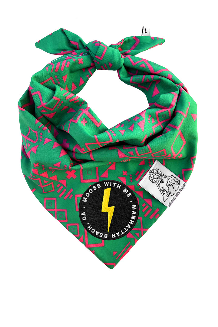 Dog Bandana Aztec - Green - Customize by adding Interchangeable Velcro Embroidered Patches