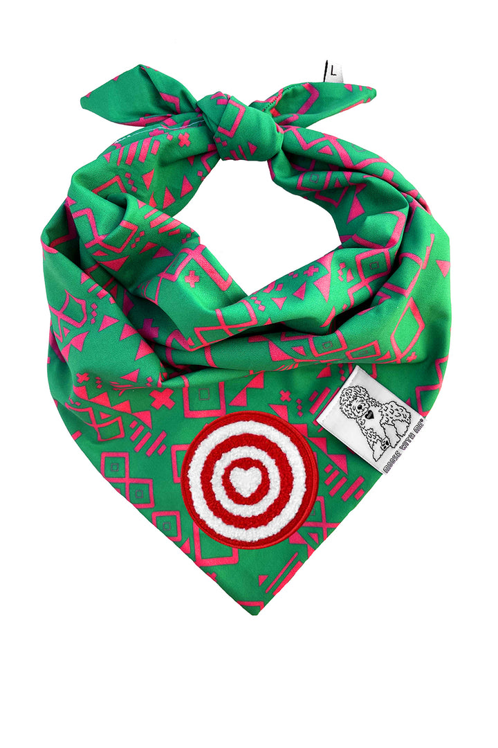 Dog Bandana Aztec - Green - Customize by adding Interchangeable Velcro Embroidered Patches