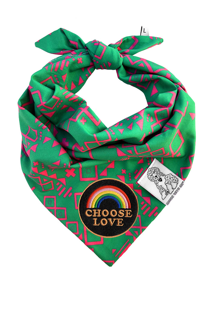 Dog Bandana Aztec - Green - Customize by adding Interchangeable Velcro Embroidered Patches