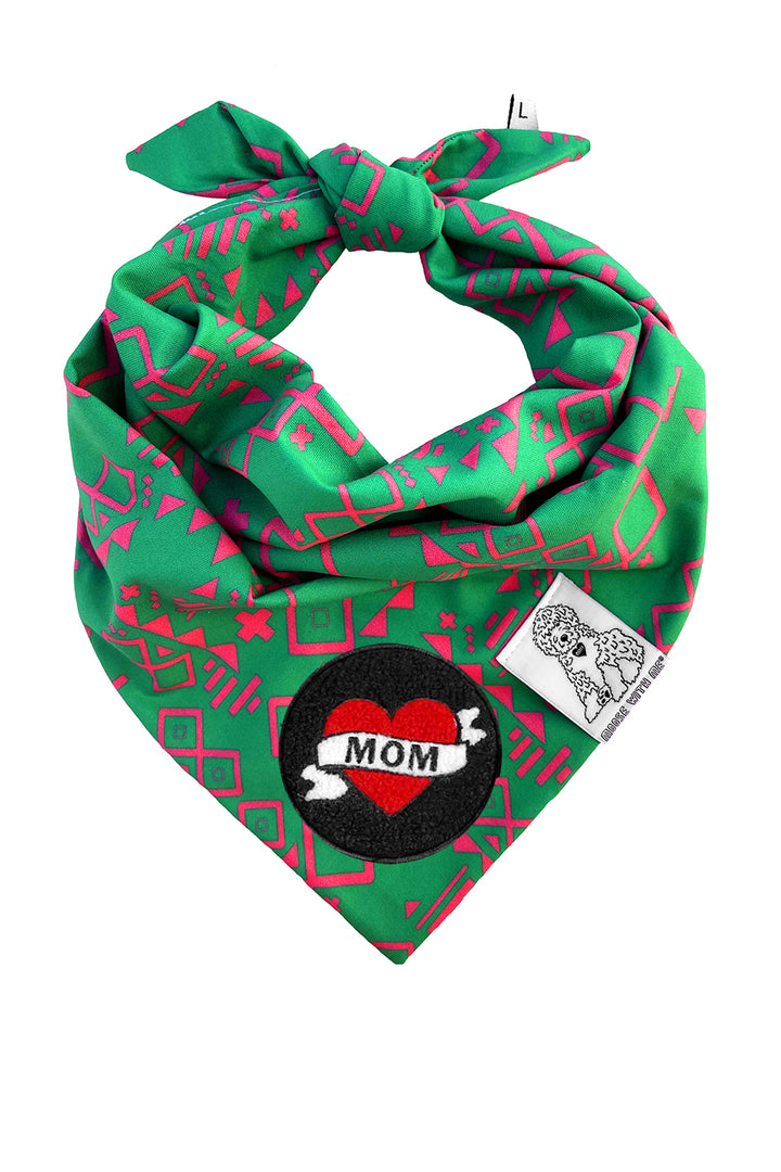 Dog Bandana Aztec - Green - Customize by adding Interchangeable Velcro Embroidered Patches