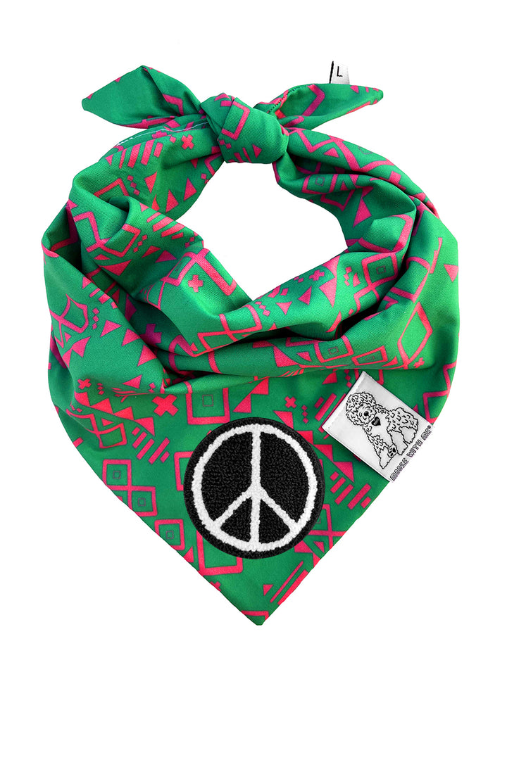 Dog Bandana Aztec - Green - Customize by adding Interchangeable Velcro Embroidered Patches