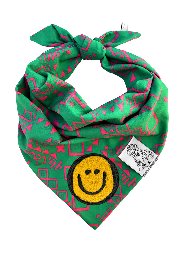 Dog Bandana Aztec - Green - Customize by adding Interchangeable Velcro Embroidered Patches
