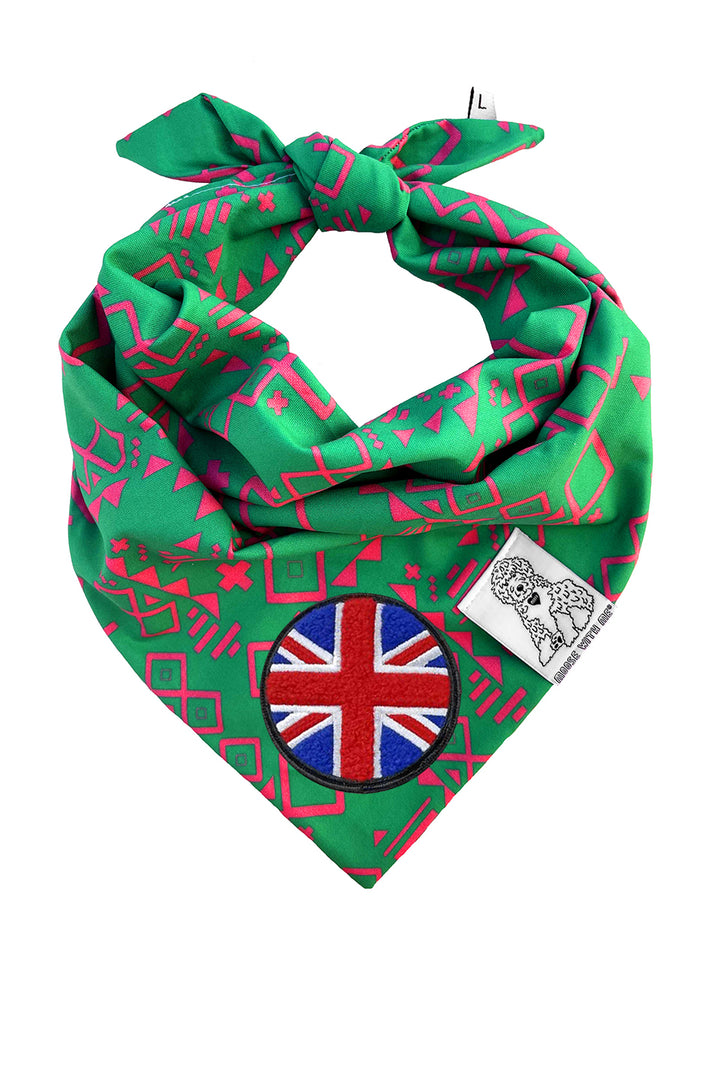 Dog Bandana Aztec - Green - Customize by adding Interchangeable Velcro Embroidered Patches