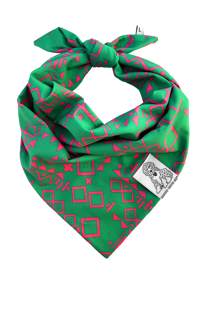 Dog Bandana Aztec - Green - Customize by adding Interchangeable Velcro Embroidered Patches
