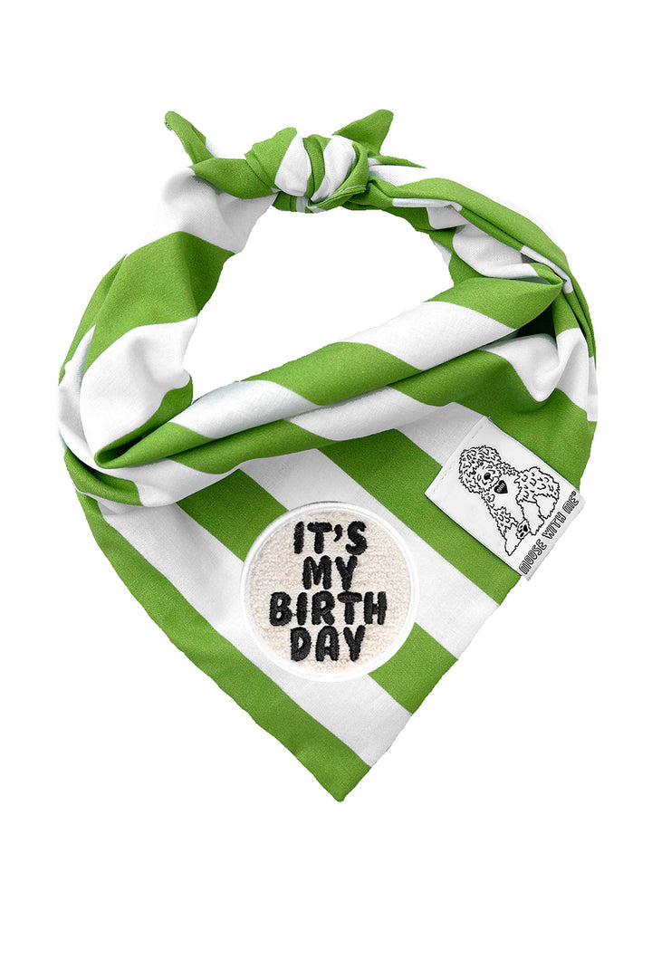 Dog Bandana Stripe - Green - Customize by adding Interchangeable Velcro Embroidered Patches