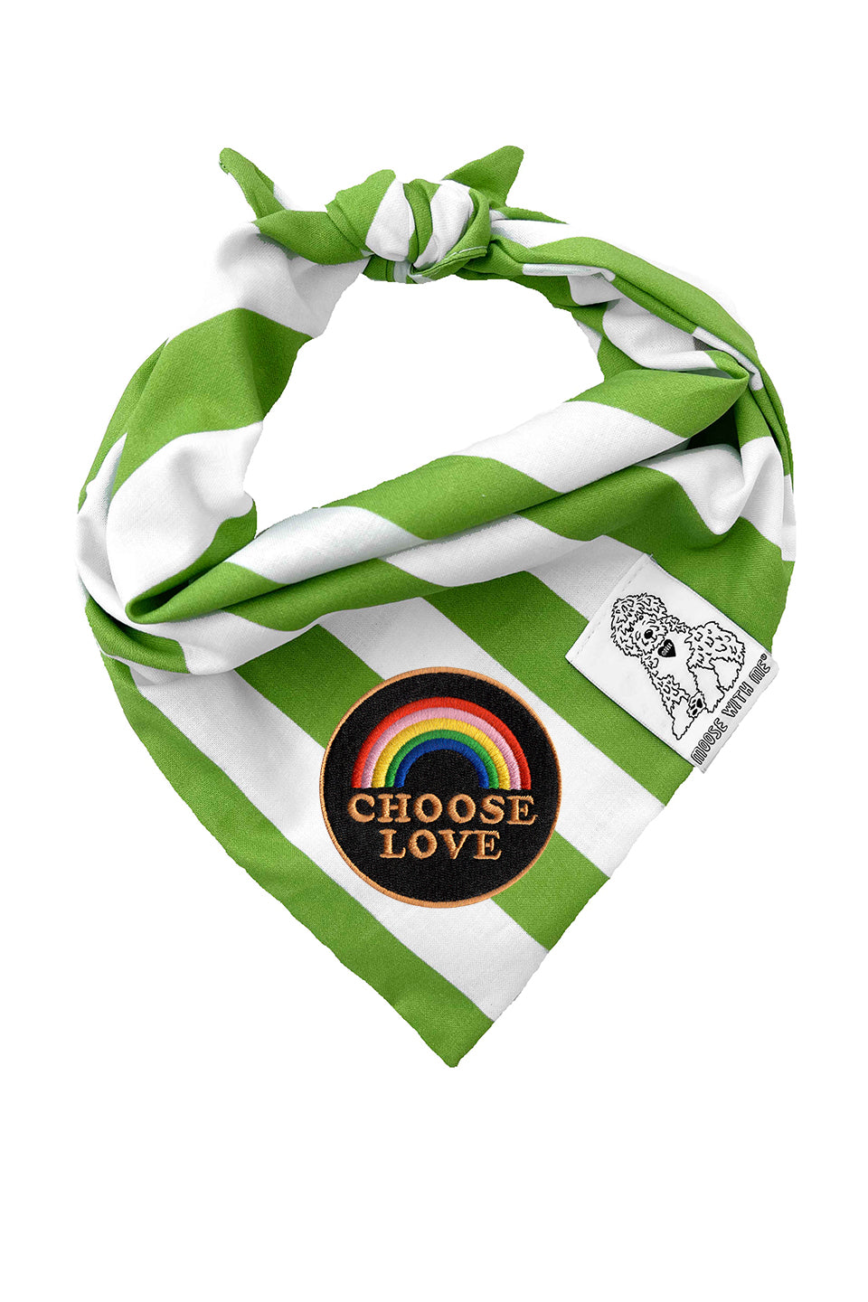 Dog Bandana Stripe - Green - Customize by adding Interchangeable Velcro Embroidered Patches