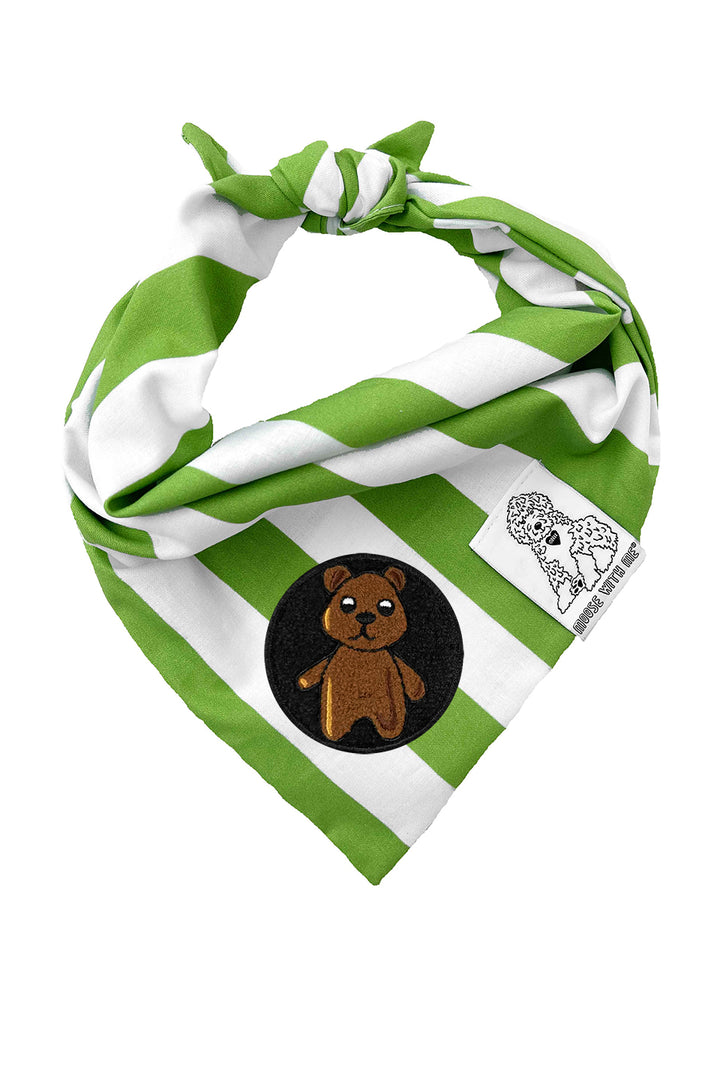 Dog Bandana Stripe - Green - Customize by adding Interchangeable Velcro Embroidered Patches