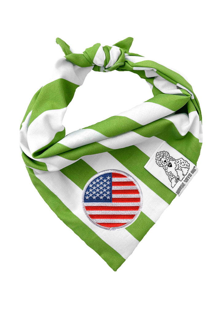 Dog Bandana Stripe - Green - Customize by adding Interchangeable Velcro Embroidered Patches