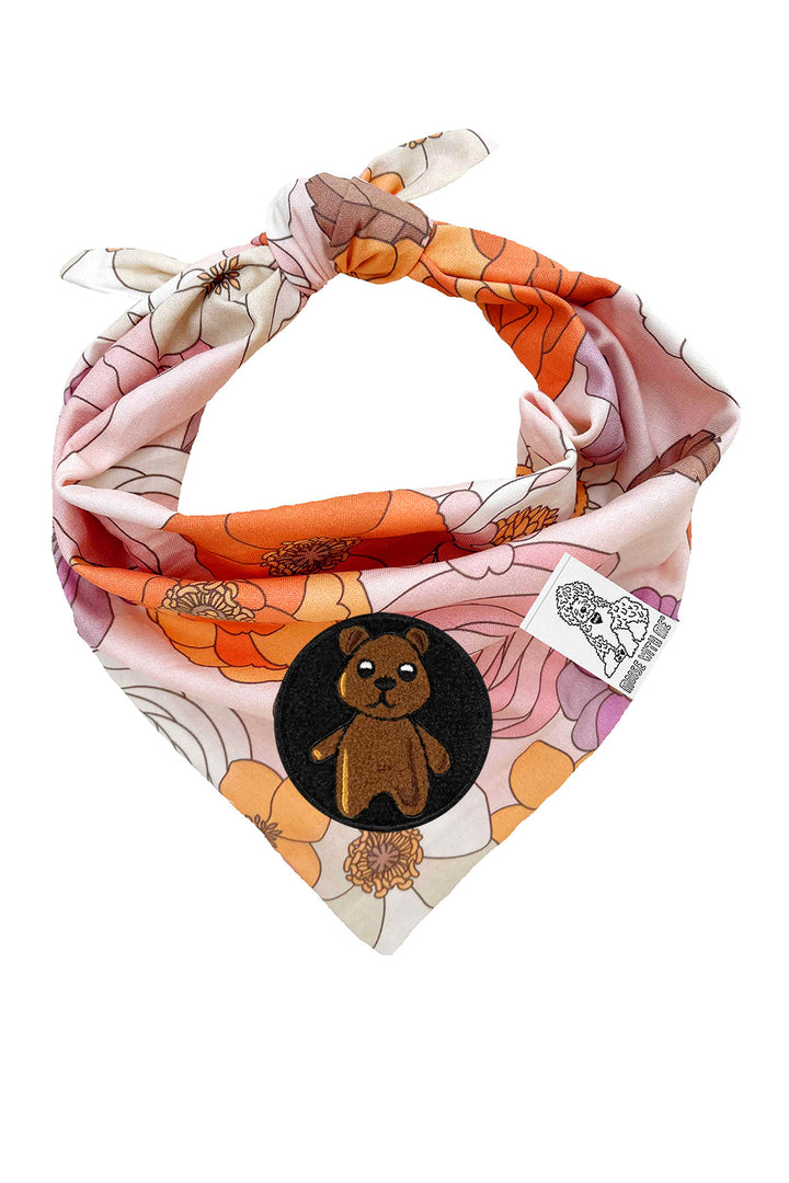 Dog Bandana Groovy Floral - Pink - Customize by adding Interchangeable Velcro Embroidered Patches