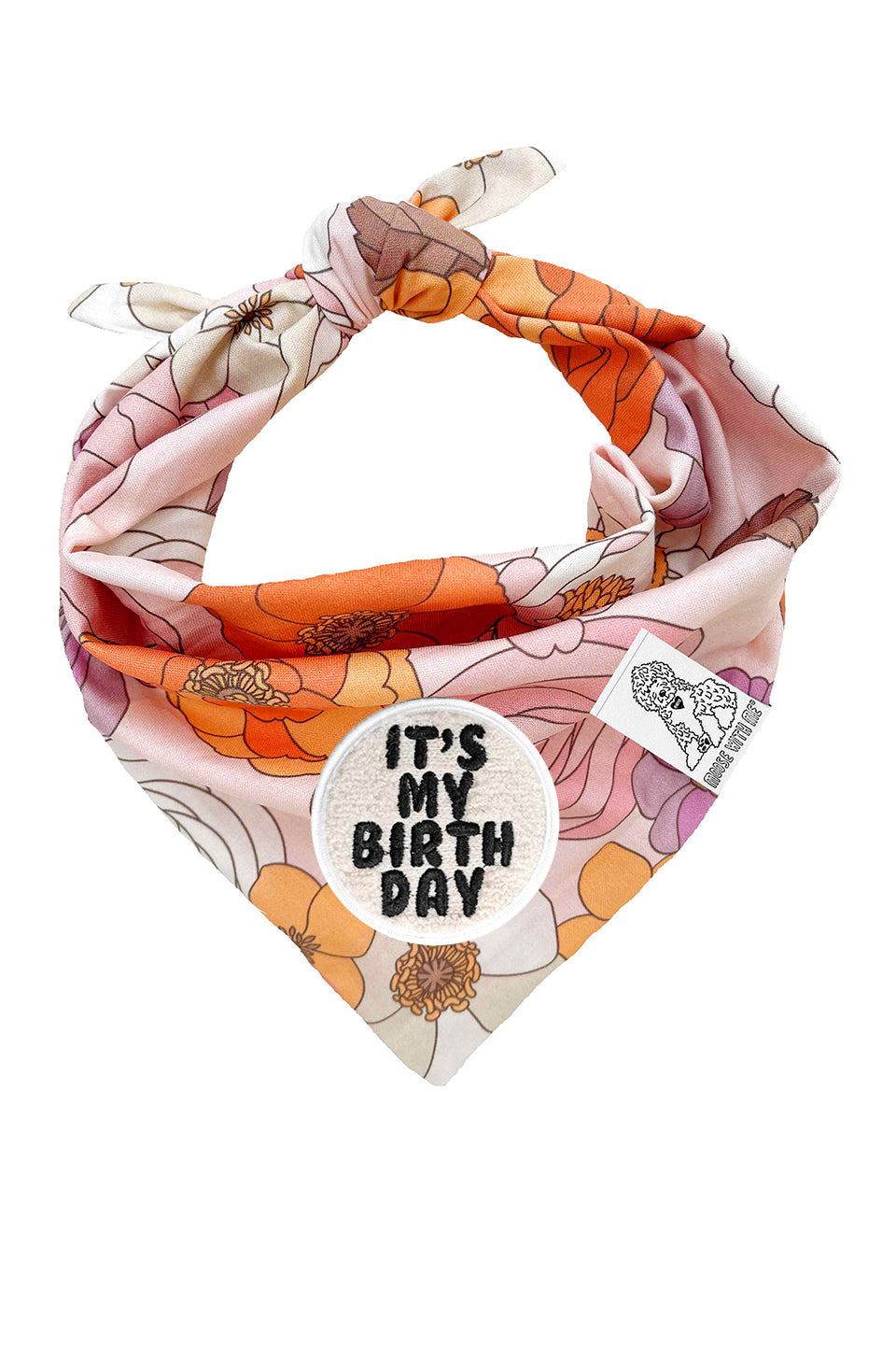Dog Bandana Groovy Floral - Pink - Customize by adding Interchangeable Velcro Embroidered Patches