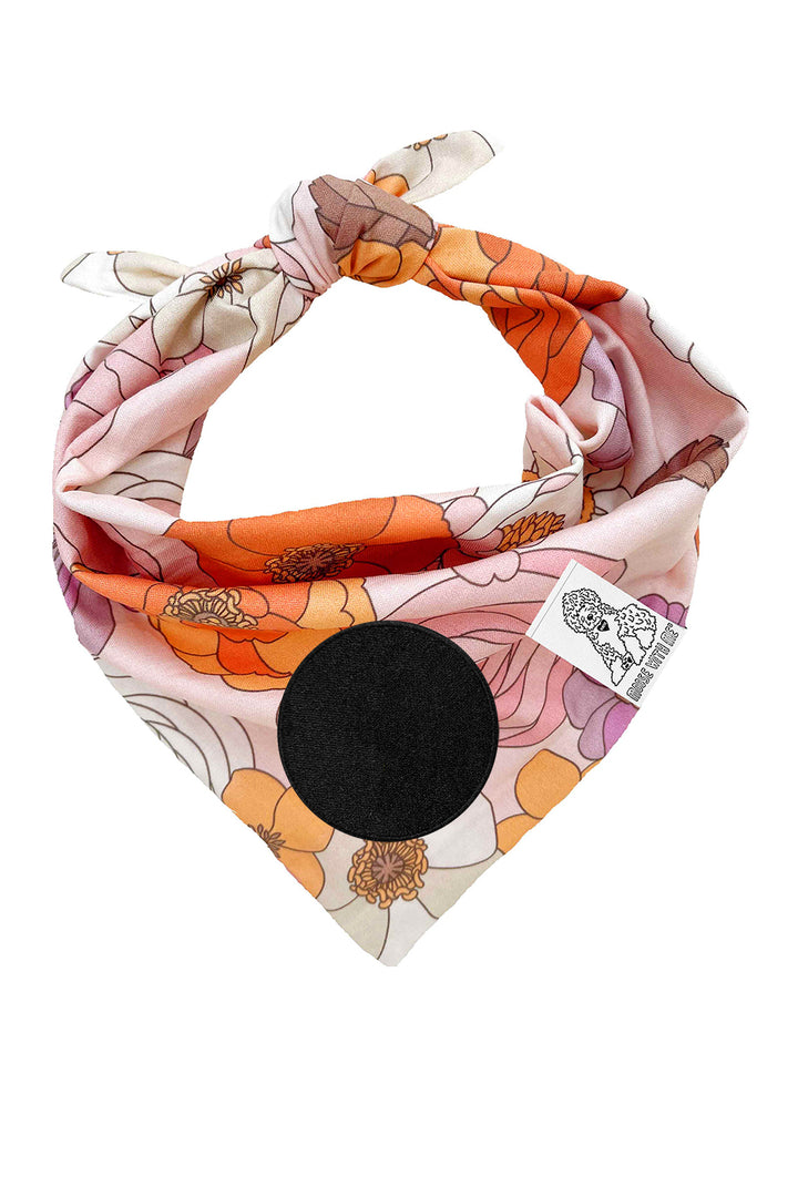 Dog Bandana Groovy Floral - Pink - Customize by adding Interchangeable Velcro Embroidered Patches