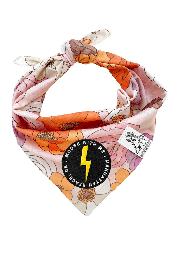 Dog Bandana Groovy Floral - Pink - Customize by adding Interchangeable Velcro Embroidered Patches