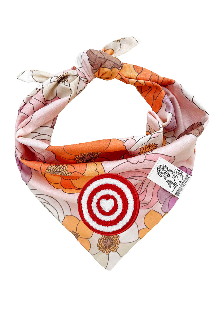 Dog Bandana Groovy Floral - Pink - Customize by adding Interchangeable Velcro Embroidered Patches