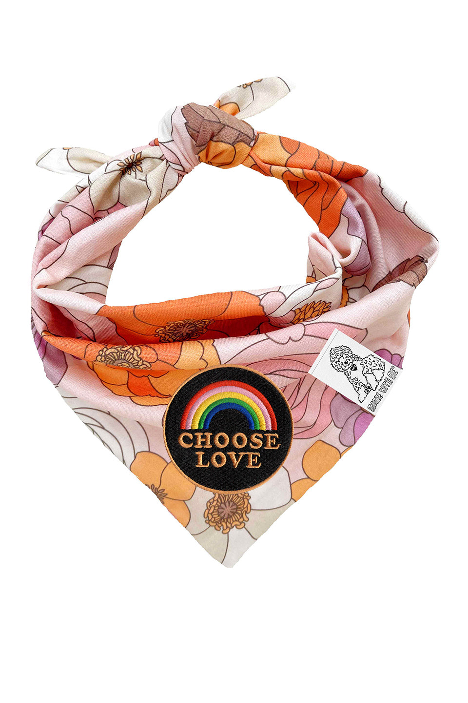 Dog Bandana Groovy Floral - Pink - Customize by adding Interchangeable Velcro Embroidered Patches