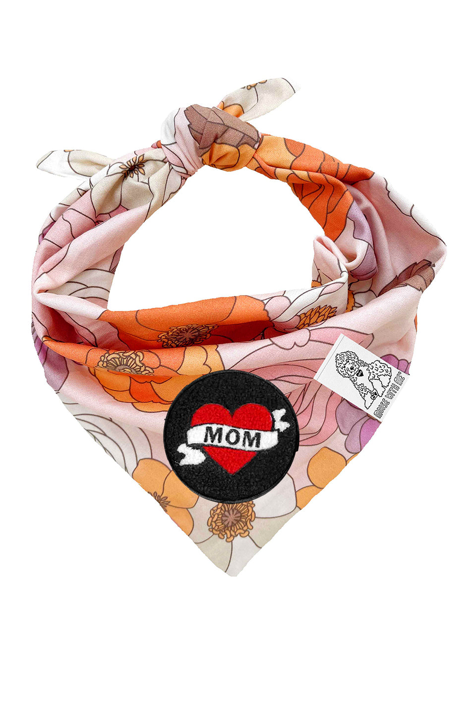 Dog Bandana Groovy Floral - Pink - Customize by adding Interchangeable Velcro Embroidered Patches