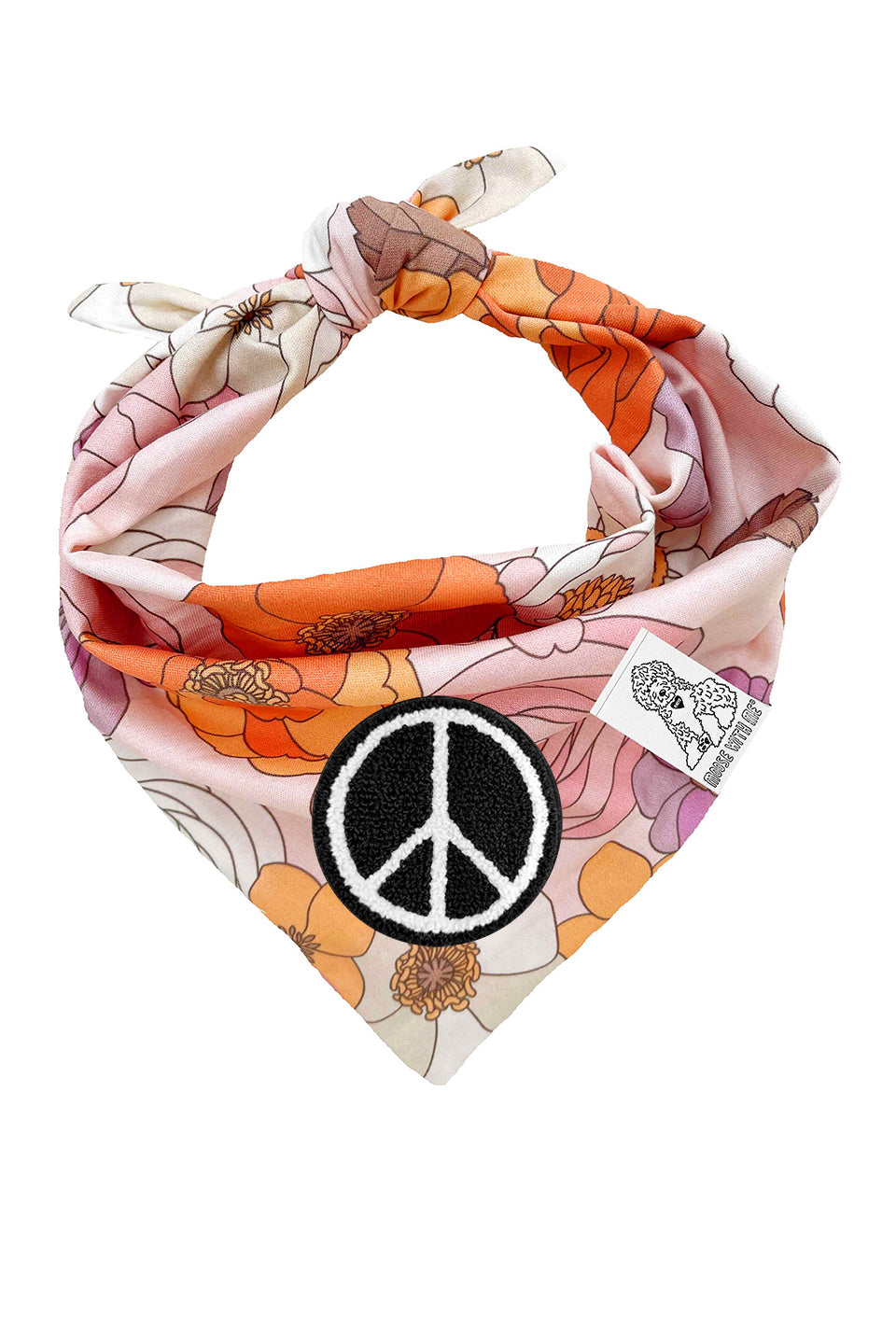 Dog Bandana Groovy Floral - Pink - Customize by adding Interchangeable Velcro Embroidered Patches