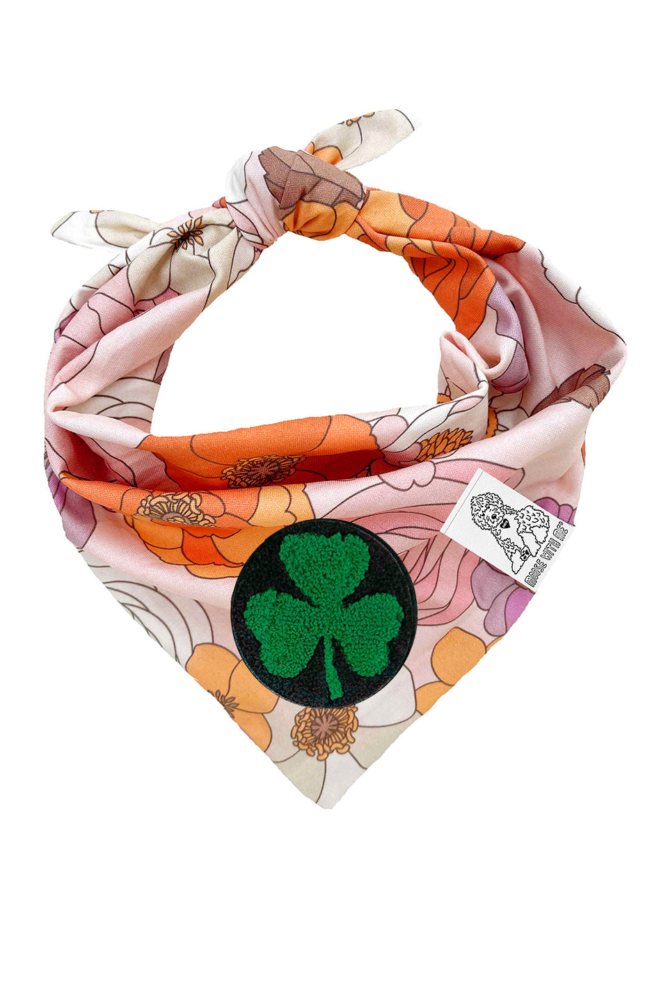 Dog Bandana Groovy Floral - Pink - Customize by adding Interchangeable Velcro Embroidered Patches