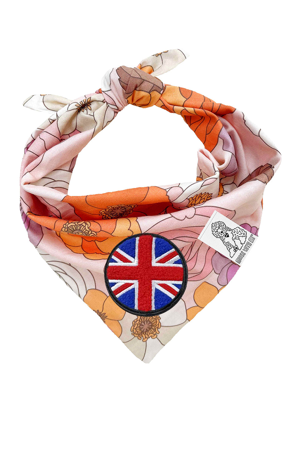 Dog Bandana Groovy Floral - Pink - Customize by adding Interchangeable Velcro Embroidered Patches