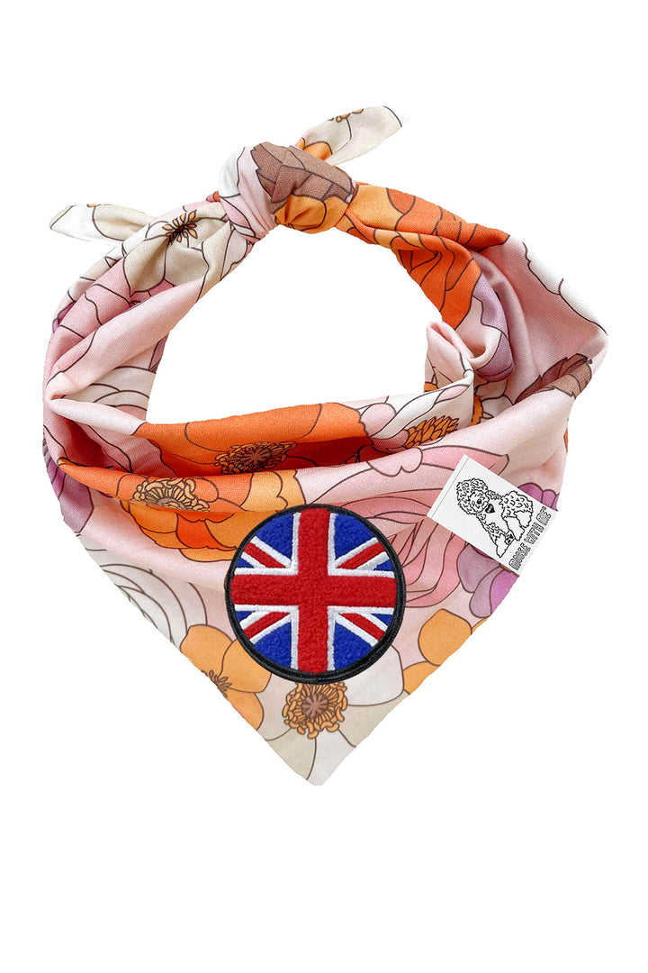 Dog Bandana Groovy Floral - Pink - Customize by adding Interchangeable Velcro Embroidered Patches