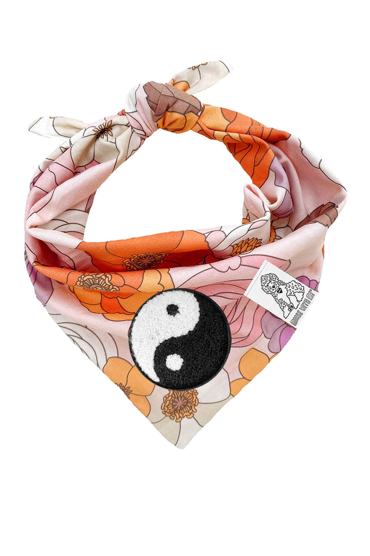 Dog Bandana Groovy Floral - Pink - Customize by adding Interchangeable Velcro Embroidered Patches
