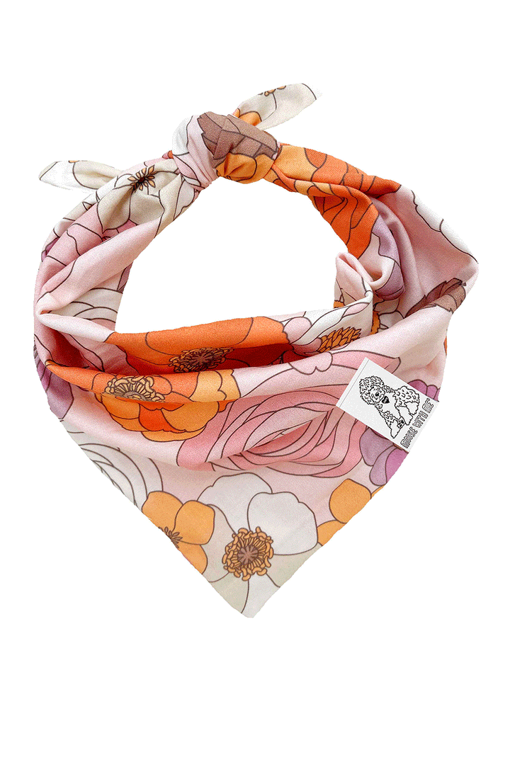 Dog Bandana Groovy Floral - Pink - Customize by adding Interchangeable Velcro Embroidered Patches