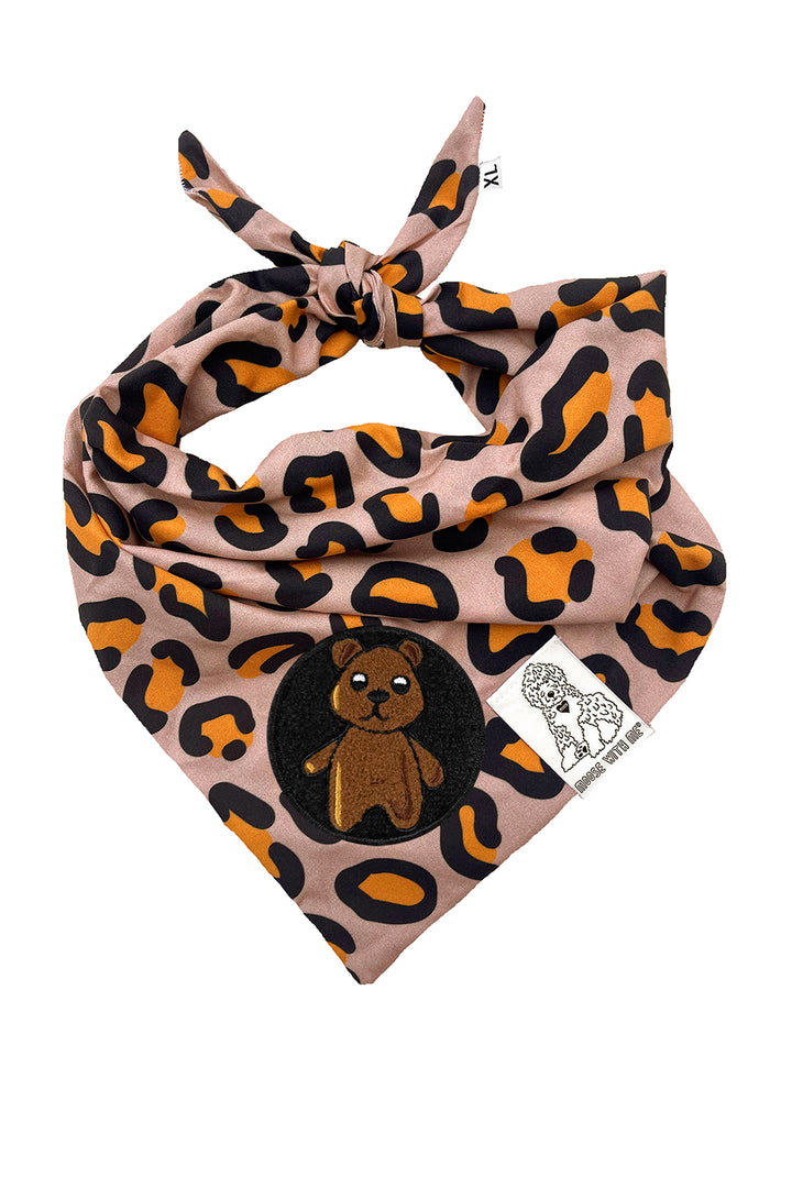 Dog Bandana Leopard Print - Brown - Customize by adding Interchangeable Velcro Embroidered Patches