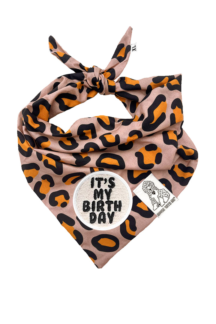 Dog Bandana Leopard Print - Brown - Customize by adding Interchangeable Velcro Embroidered Patches