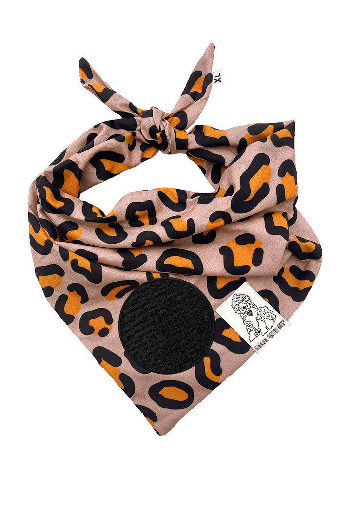 Dog Bandana Leopard Print - Brown - Customize by adding Interchangeable Velcro Embroidered Patches