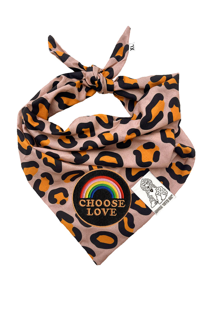 Dog Bandana Leopard Print - Brown - Customize by adding Interchangeable Velcro Embroidered Patches