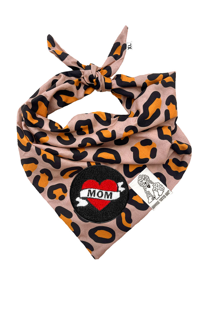 Dog Bandana Leopard Print - Brown - Customize by adding Interchangeable Velcro Embroidered Patches