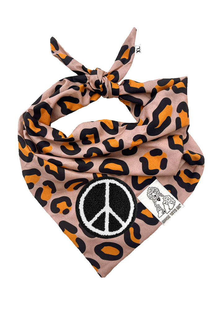 Dog Bandana Leopard Print - Brown - Customize by adding Interchangeable Velcro Embroidered Patches