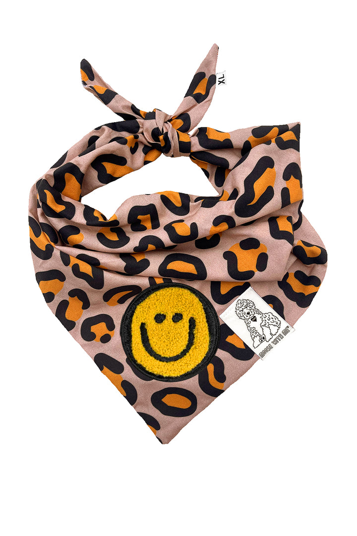 Dog Bandana Leopard Print - Brown - Customize by adding Interchangeable Velcro Embroidered Patches