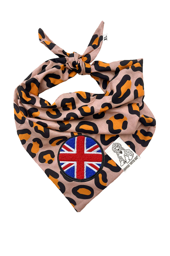 Dog Bandana Leopard Print - Brown - Customize by adding Interchangeable Velcro Embroidered Patches