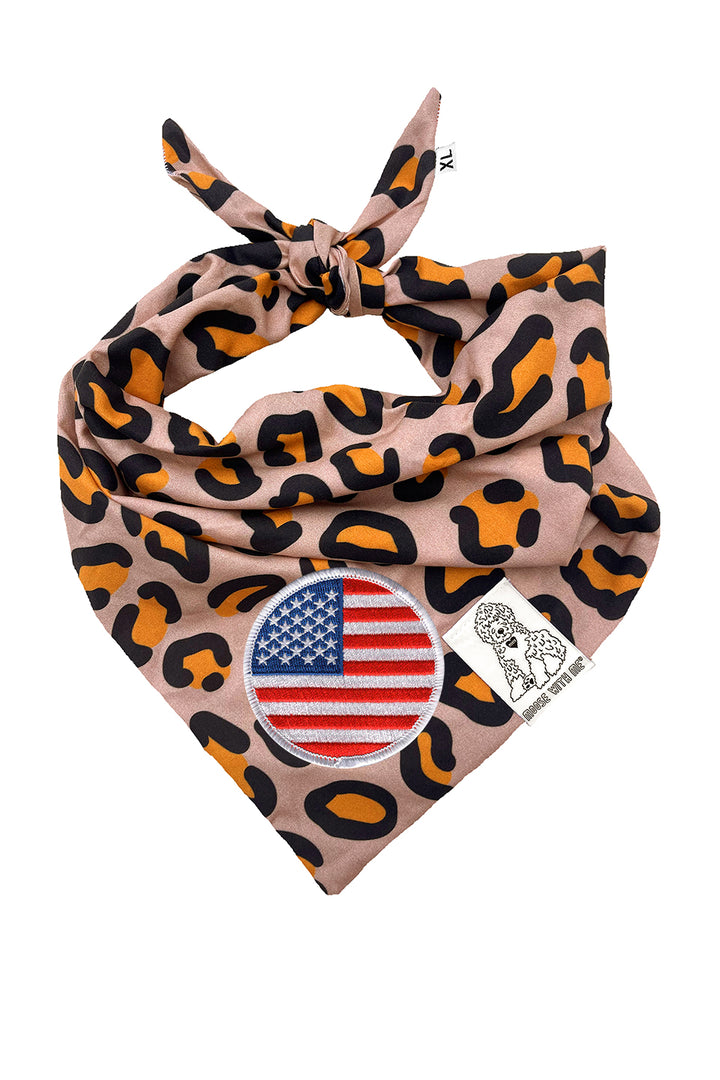 Dog Bandana Leopard Print - Brown - Customize by adding Interchangeable Velcro Embroidered Patches