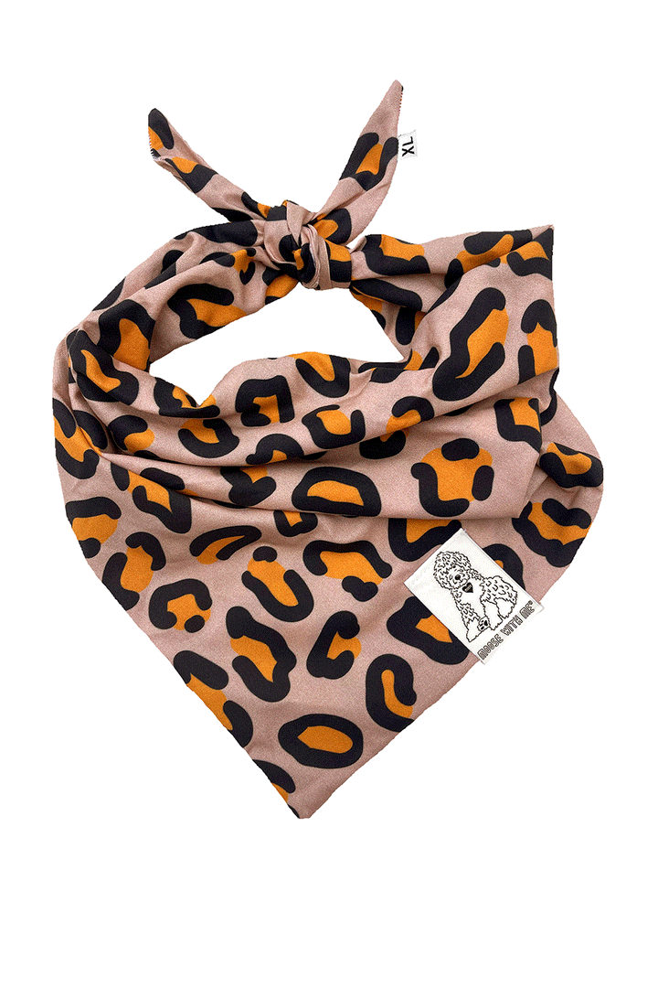 Dog Bandana Leopard Print - Brown - Customize by adding Interchangeable Velcro Embroidered Patches