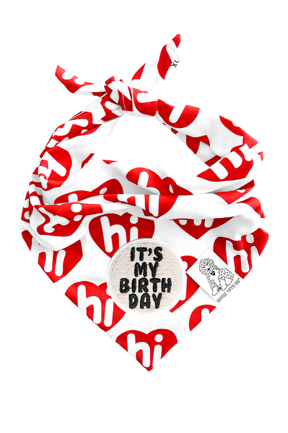 Dog Bandana Hi Hearts - Red - Customize by adding Interchangeable Velcro Embroidered Patches